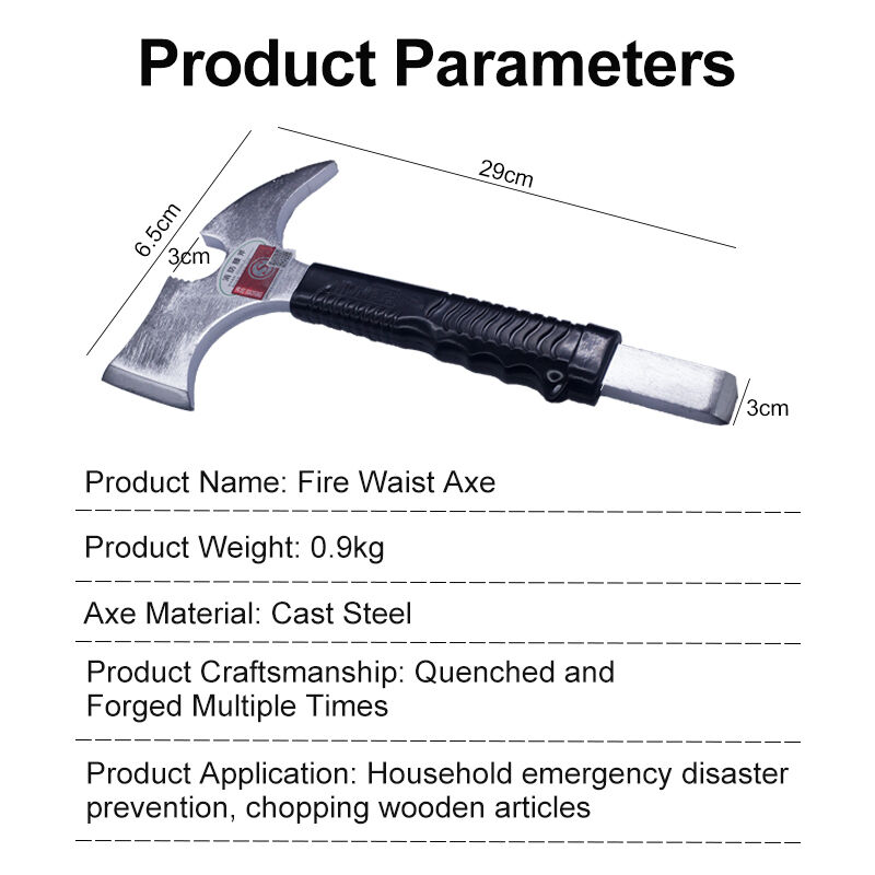 Lightweight Firefighter Waist Axe Cast Steel Head Quench Forged Durability 29x6.5cm 0.9kg For Emergency Rescue Home Safety Wood Cutting Outdoor Activities
