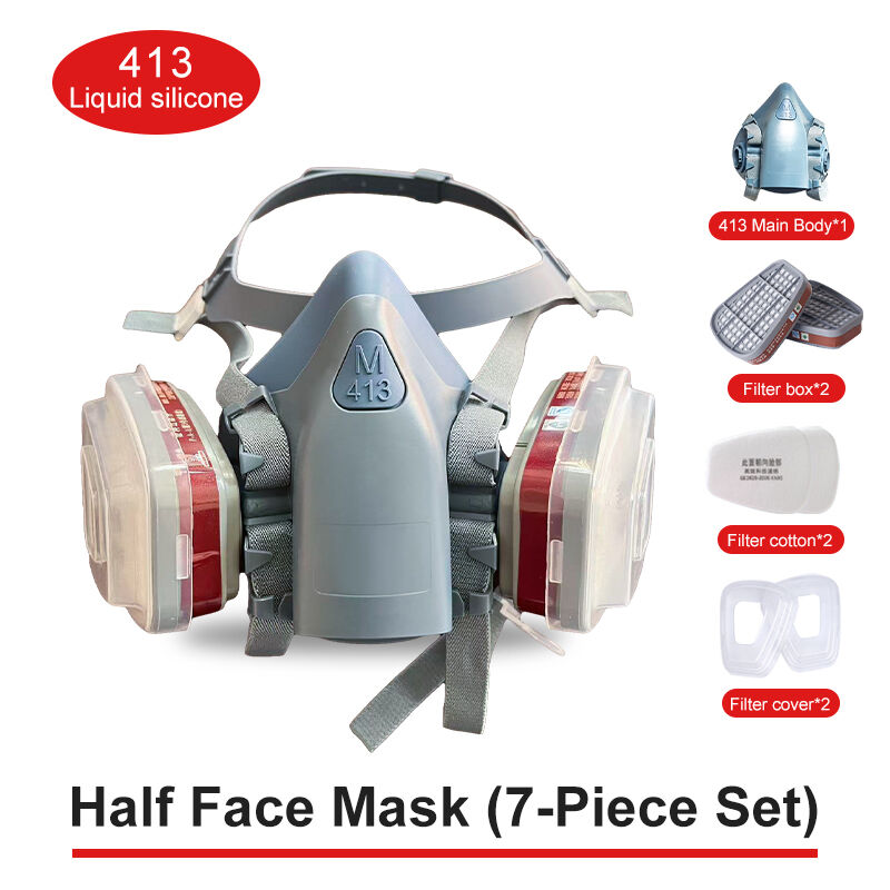 Silicone Dual Filter Half Mask, Lightweight 90g Reusable Respirator, Adjustable Safety Mask for Construction & Painting